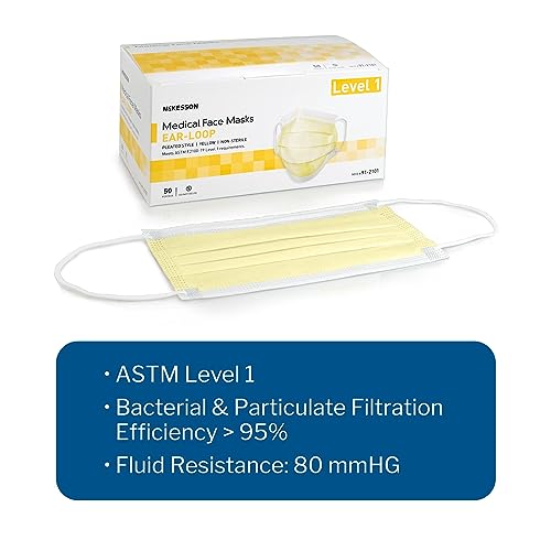 McKesson Medical Face Masks, Level 1 - Pleated with Ear Loops, Non-Sterile, Yellow - One Size Fits Most Adults, 7 in x 3.75 in, 50 Count, 1 Pack - Image 3