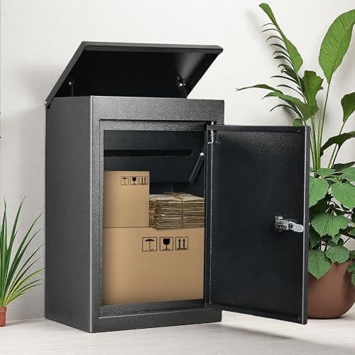 YITAHOME Lockable Parcel Delivery Box with Coded Lock, 16.5x13.8x25.4 Inch Anti-Theft Mailbox, Weatherproof Steel Drop Box for Outside, Home, Garden, Office, School