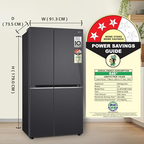 Image of LG 650 L, 3 Star, Frost-Free, Double Door, Wi-Fi Convertible, AI ThinQ, Smart Inverter Compressor, Door Cooling+, Hygiene Fresh+, Side By Side Smart Refrigerator (GL-B257EMC3, Matt Black)