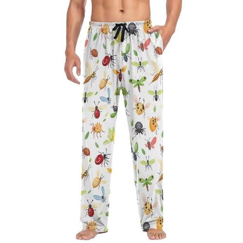 Beetles Colorful Bugs Pajama Pants Funny Animals Men's Pajama Bottoms Lounge Sleepwear PJs Lightweight Sleep Pants XXL3