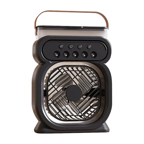 drburpily Ventilador de aire acondicionado portátil, sonido suave, gran capacidad, batería, tres en, tres en, negro