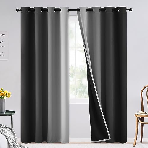 Image of SimpleHome 100% Blackout Ombre Bedroom Curtains Black and Greyish White,90L | Room Darkening Curtains,Thermal Insulated Grommet Window Drapes and Curtains for Living Room,2 Panels, 52x90 inches Length
