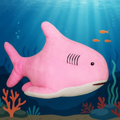 Image of Goldenhub Plush Pink Shark Soft Toy, 45 cm for Kids