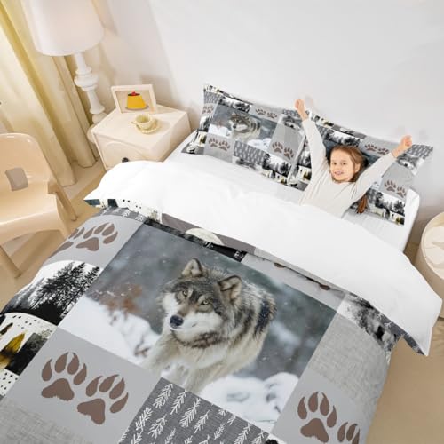 Parure de lit loup rustique pour décoration chambre chalet - 4