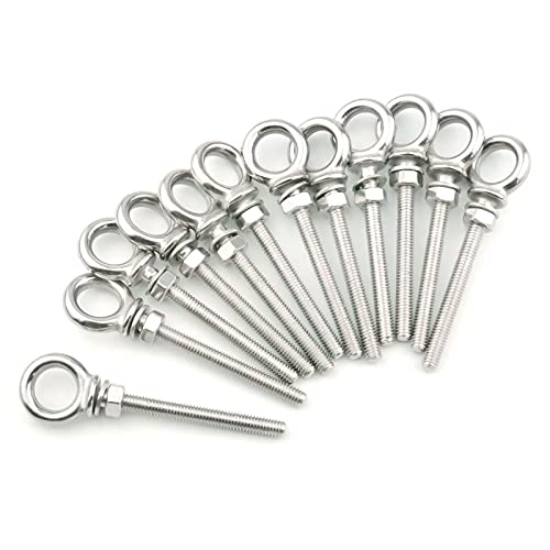 Image of 316 Stainless Steel Eye Bolt, Heavy Duty Shoulder Eyebolts Screws with Washer and Nuts (M6, 10PCS)