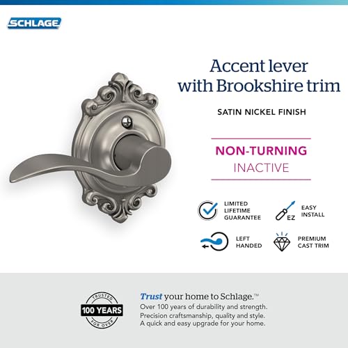 Image of SCHLAGE Accent Lever with Brookshire Trim Non-Turning Lock in Satin Nickel - Left Handed - F170 ACC 619 BRK LH
