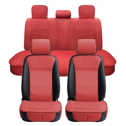 Image of Elantrip Car Seat Cover Full Set Leather Car Seat Protector Universal fit for Most Cars SUVs and Trucks Water Proof Front and Rear Seat Protector Red