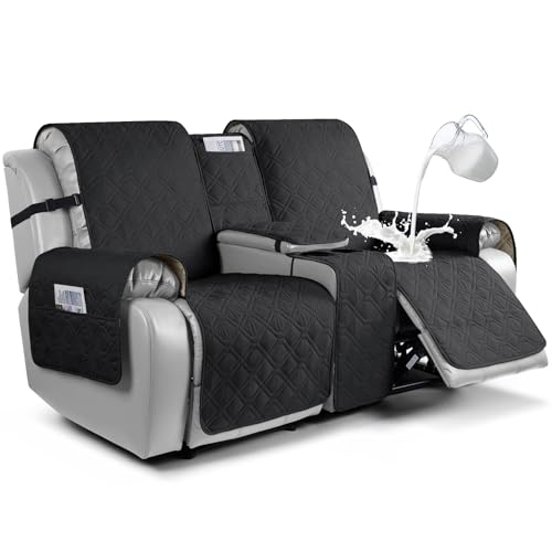 Image of VANSOFY Loveseat Recliner Cover with Console 100% Waterproof Sofa Slipcovers Non-Slip Reclining Couch Cover Split Sofa Covers Furniture Protector for Pets, Dogs(Black)