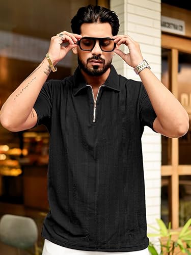 Image of KAJARU Men's 95% Polyster 5% Cotton Regular Fit Polo T-Shirt with Short Sleeve and Zipper as Closure (POLO-8015)