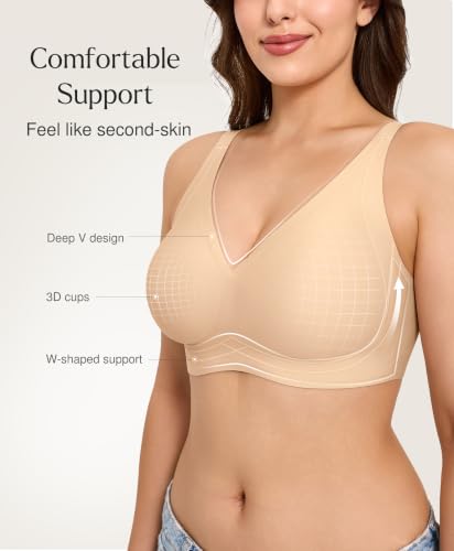 Popilush Wireless Comfortable Bras Womens Deep V Neck Nude XL - image 2