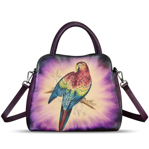 Image of Genuine Leather Handbag for Women Hand Painted Leather Top Handle Satchel Handmade Crossbody Purse