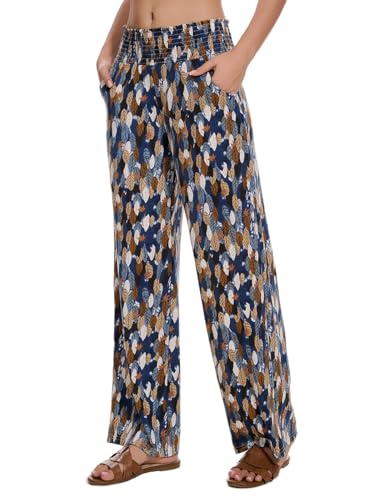 Women Casual Boho High Waist Stretch Lounge Pant Draped Straight Wide Leg Palazzo Trousers2