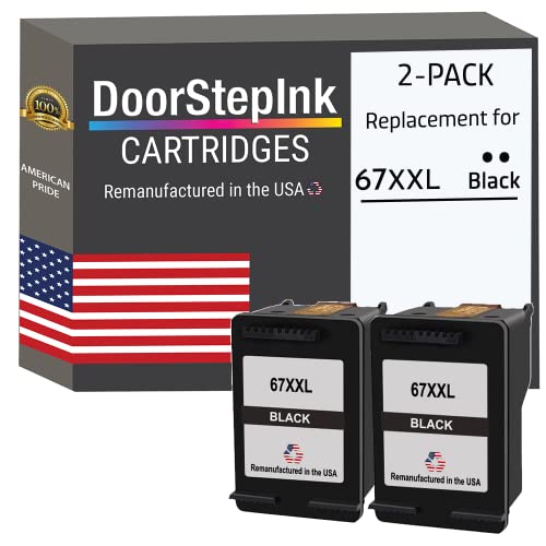 DoorStepInk 67XXL Black Remanufactured Combo 2 Pack Ink Cartridge Replacement for 67XXL–Compatible with HP Ink 67 XXL Printers – 67 XXL hp Ink Cartridge for HP Printers, DeskJet 2724 2725 2755e 4155