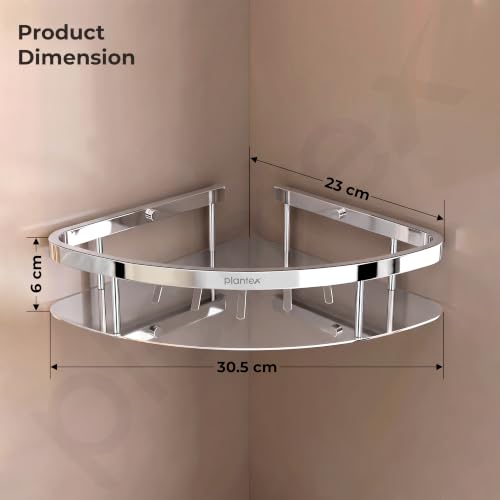 Image of Plantex Bathroom Corner Shelf for Wall Mount /304 Grade Stainless Steel Corner Shelf for Bathroom with Railings /Bathroom Accessories - Pack of 2 (9x9 inches, Chrome)