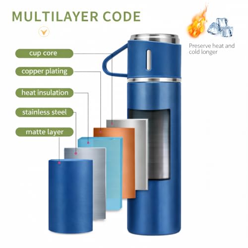 Image of Stainless Steel Hot & Cold Vacuum Flask with Cups | Premium Travel Set
