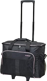 foolsGold Pro Thick Padded Sewing Machine Trolley Bag Carry Case on Wheels - Charcoal/Pink