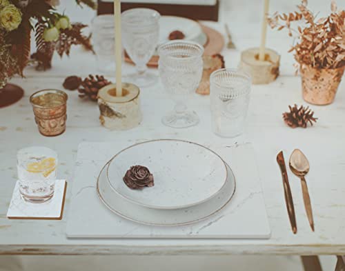 Moderry Set Of 4 Heat Resistant Cork Placemats For Dining Table With Free Set Of 4 Matching Drink Coasters Marble Design 16 X 12 Inches Cork Backed Hard Placemats (White Marble) #TOP7