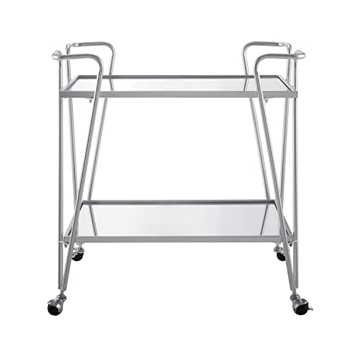 Linon Gina Silver Mid Century Bar Cart With Mirrored Shelves #TOP6