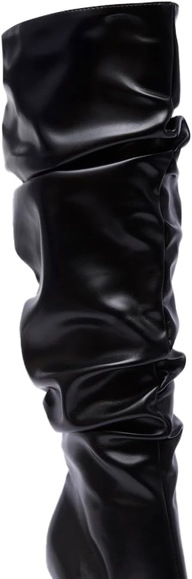 sexytag Women’s Slouchy Knee High Thong Boots – Open Toe Flared Stiletto Heel Wide Calf Side Zipper Dress Boots - Image 4