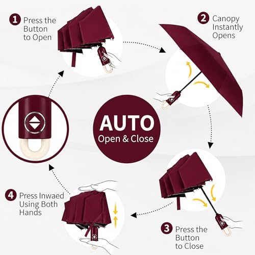 Image of Zemic UV Reversible Umbrella with Novelty Carabiner Handle, Travel-Friendly Umbrellas for Sun & Rain Protection, Windproof Compact, Automatic Open /Close, 8 Dual Ribs, Portable Umbrella for Men and Women