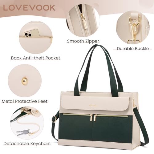 Image of LOVEVOOK Laptop Tote for Women - 15.6 Inch Professional Leather Computer Briefcase with Waterproof Handbag Shoulder Bag Large Capacity Business Teacher Office Crossbody Purse