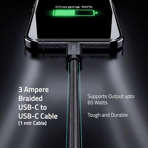 Image of Artis 65 Watt GaN Laptop Adapter with 3 Ampere 1 Meter Braided Cable Included. PD+PPS USB-C & QC USB-A Technology Power Adapter. Universal Compatibility for Laptops, Tablets & Smartphones.
