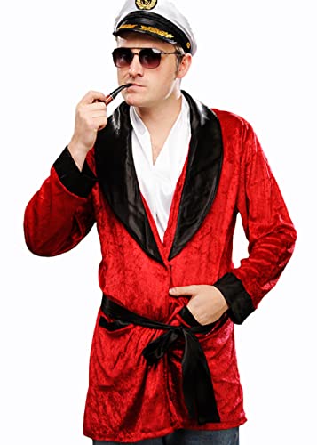 Struts Adult Mens Hugh Hefner Style Red Velvet Playboy Fancy Dress Smoking Jacket (Medium (40-42 chest))