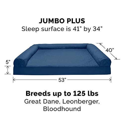 Furhaven Orthopedic Dog Bed For Large Dogs W/ Removable Bolsters & Washable Cover, For Dogs Up To 125 Lbs - Quilted Sofa - Navy (Blue), Jumbo Plus/Xxl #TOP1