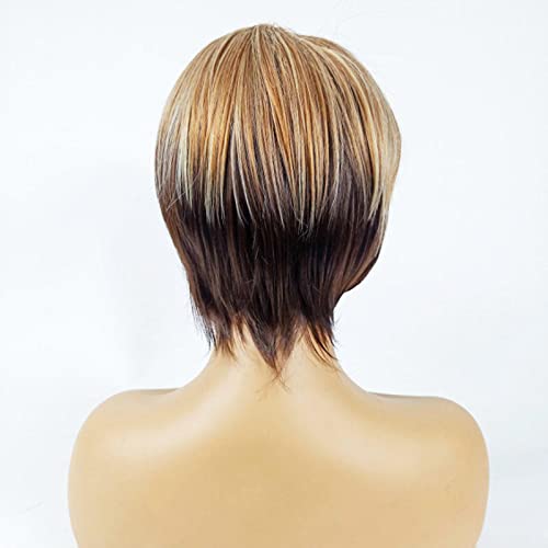 Peruca Feminina de Cabelo Curto Cabelo Humano Natural Resistente ao Calor Peruca Moderna Feminina No