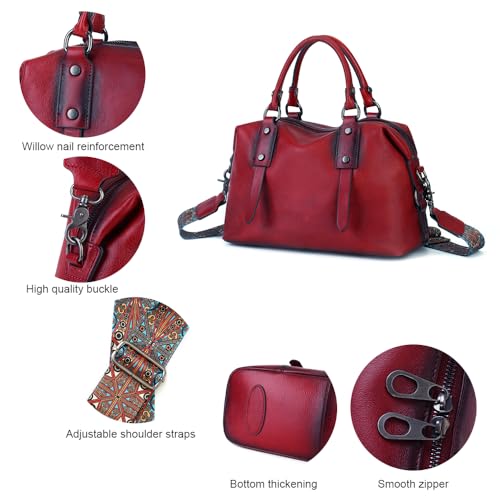 Leather Handbag for Women, Genuine Leather Purses Retro Mandela Crossbody Handbag Tote Bag3