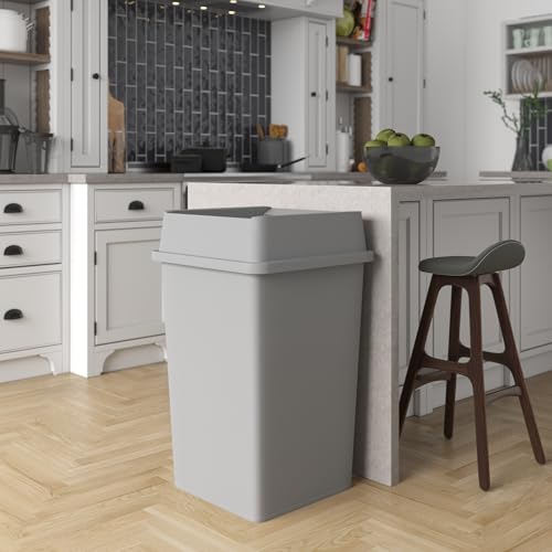Image of 35 Gallon Gray Square Commercial Trash Garbage Can with Lid | Outdoor Office Restaurant School Kitchen