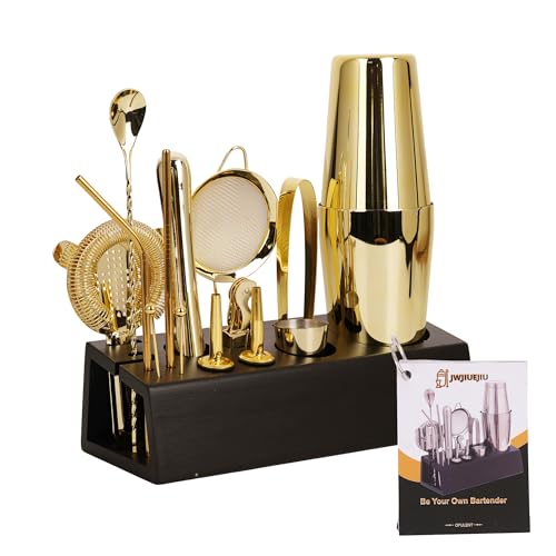 JWJIUEJIU Cocktail Shaker Set Bartender Kit with Bamboo Stand, 15-Piece Stainless Steel Bar Set...