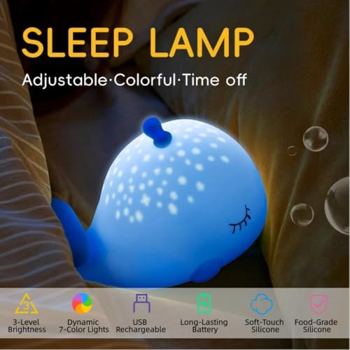 Lámpara de noche silicona ballena con carga USB y 7 colores miniatura 2