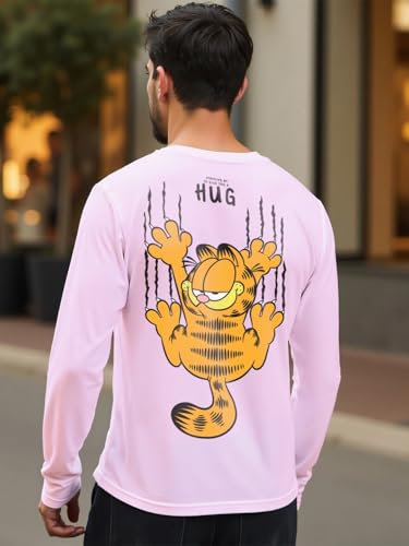 Image of Bewakoof Official Garfield Merchandise Men's Graphic Print Regular Fit Full Sleeve Round Neck Cotton Jersey T-Shirt