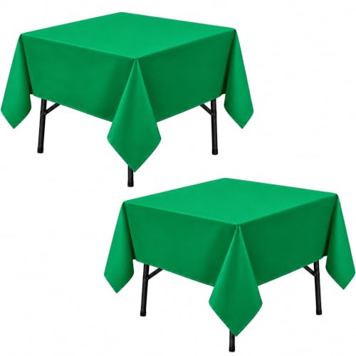 Image of 2-Pack 60x60 inch Forest Green Table Cloths, Solid Stain and Wrinkle Resistant Tablecloth, Premium Plain Weave Polyester Fabric Rectangle Table Linen Covers for Hotel, Banquet