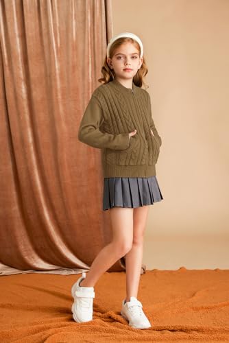 Image of GRACE KARIN Girls Knit Cardigan Sweater Zip Long Sleeve Kids School Uniform Fall Jacket Size 6-14