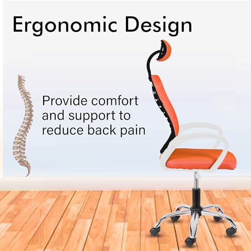 Image of Casa Copenhagen,Mesh Office Desk Chair,Rocking Ergonomic Computer Chair Adjustable High with Headrest and Comfortable Armrest Swivel - Orange & White Handle