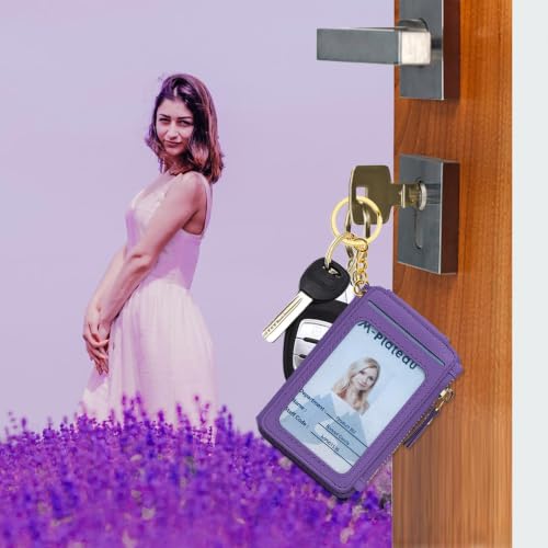 Image of M-Plateau RFID Blocking Slim Keychain Wallet for Women | PU Leather Keychain Pouch with ID Window & Zipper Pocket, Mini Credit Card Case for Daily Carry (Purplr)