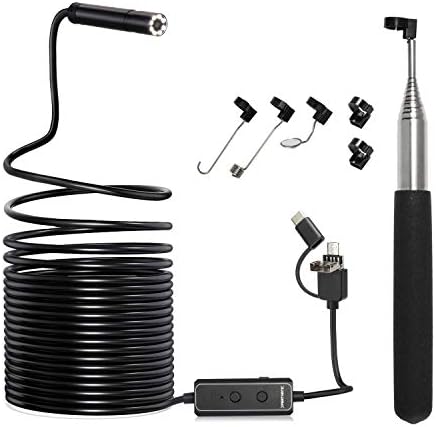 XpertMatic F160 USB and WiFi 2.0 MP HD Endoscope, 16.4FT Large Focal Range Borescope Drain Camera for iPhone, Android Phone, PC, MacBook - 16.4FT Semi-Rigid with 8 Adjustable LED Lights