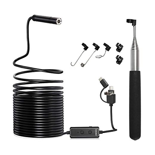 XpertMatic F160 USB and WiFi 2.0 MP HD Endoscope, 16.4FT Large Focal Range Borescope Drain Camera for iPhone, Android Phone, PC, MacBook - 16.4FT Semi-Rigid with 8 Adjustable LED Lights