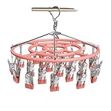 YHESUBZ Edelstahl Trocknen Rack,Wäscheständer aus Metall mit 24 Clips,winddichter Haken, Wäscheklammern für Socken, Schals, Handschuhe, BH(Rosa)