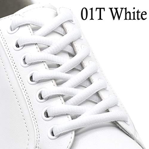 Delele 2Pair Oval Shoes Laces 42 Colors Half Round 1/4" Athletic Shoelaces For Sport/Running Shoes Shoe Strings White -45.28" #TOP2