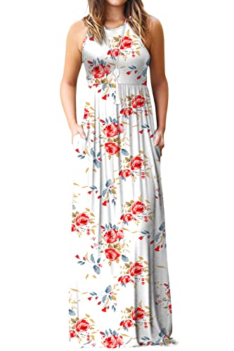 Image of EUOVMY Women's Sleeveless Dress Casual Plain Loose Summer Long Maxi Dresses with Pockets