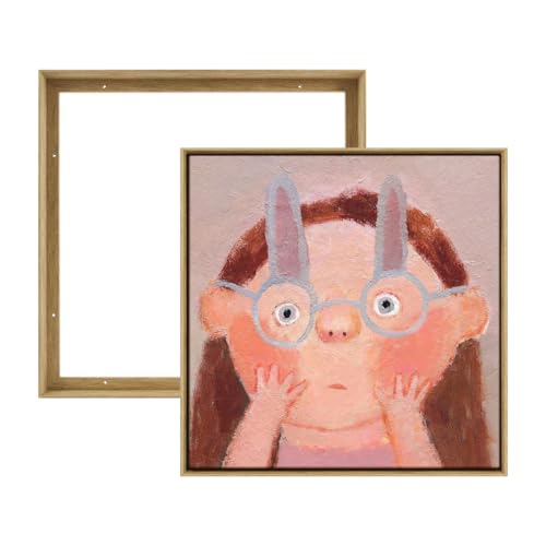 Image of Canvas Floater Frame for 8x8 Handmade Paintings,Natural Woodgrain | 0.9 inch Deep,Set of 2,Easy Framing,Minimalist Floater Frames for Abstract Wall Art Prints,Home Office Gallery Exhibition Decor