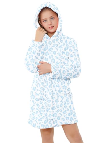 Image of Umeyda Girls & Women Fleece Hooded Robes, Soft Fuzzy Bathrobe Warm Plush Fluffy Bath Robe for Kids Womens