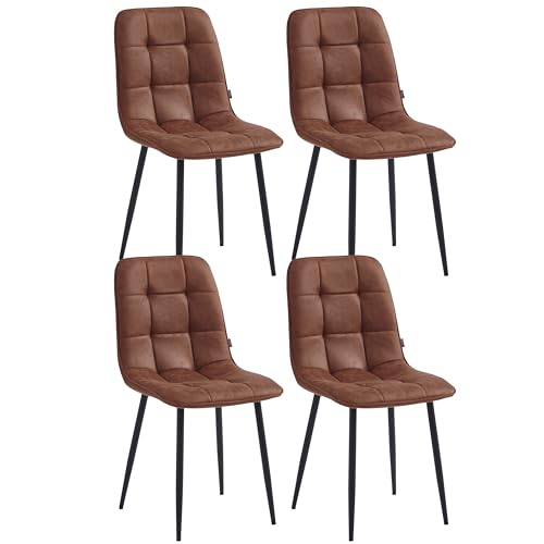 Colenis® Chaises de Salle à Manger Ela, Lot de 4, Marron, Microfibre, Chaise de Cuisine, Pieds en métal Stable