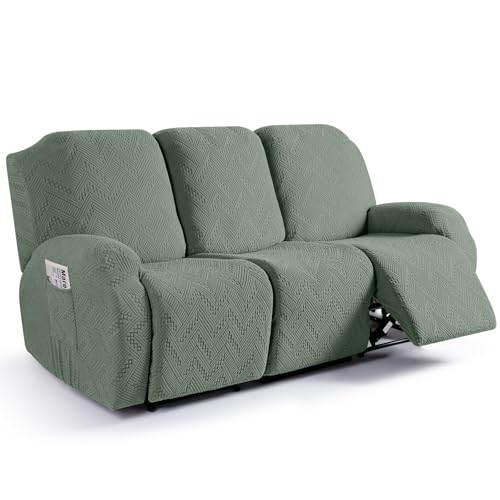 Image of Ruaozz Recliner Sofa Covers Recliner Chair Covers Couch Covers for Reclining Couches with Pockets Washable Furniture Protector with Elastic Bottom (3 Seater, Sage Green)