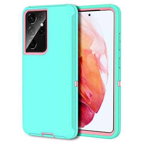 MXX Case Compatible with Galaxy S21 Ultra, 3-Layer Super Full Heavy Duty Body Bumper Cover/Shock Protection/Dust Proof, Designed for Samsung Galaxy S21 Ultra 5G (6.8 Inch) 2021 - (Aqua/Light Pink)
