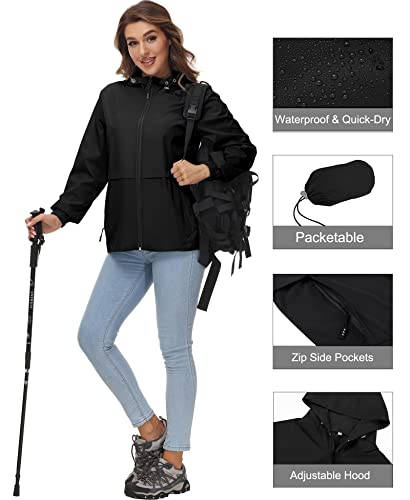 Avoogue Black Large Raincoat for Women - Lightweight, Waterproof, and Packable Hooded Windbreaker - Image 3