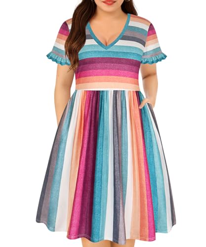 Image of RITERA Plus Size Dresses for Curvy Women Summer Spring Womens Dress V Neck Short Sleeve Casual Dress with Pockets XL-5XL
